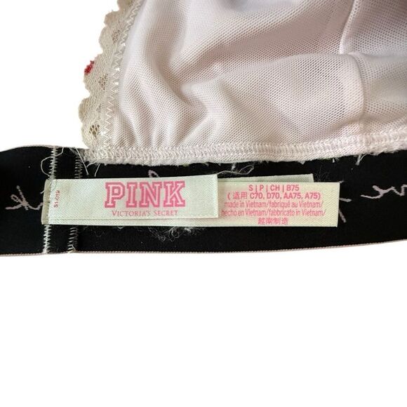 Victoria’s Secret PINK Cherry Lace Triangle Bralette Love Pink Halter Size S - Picture 7 of 11